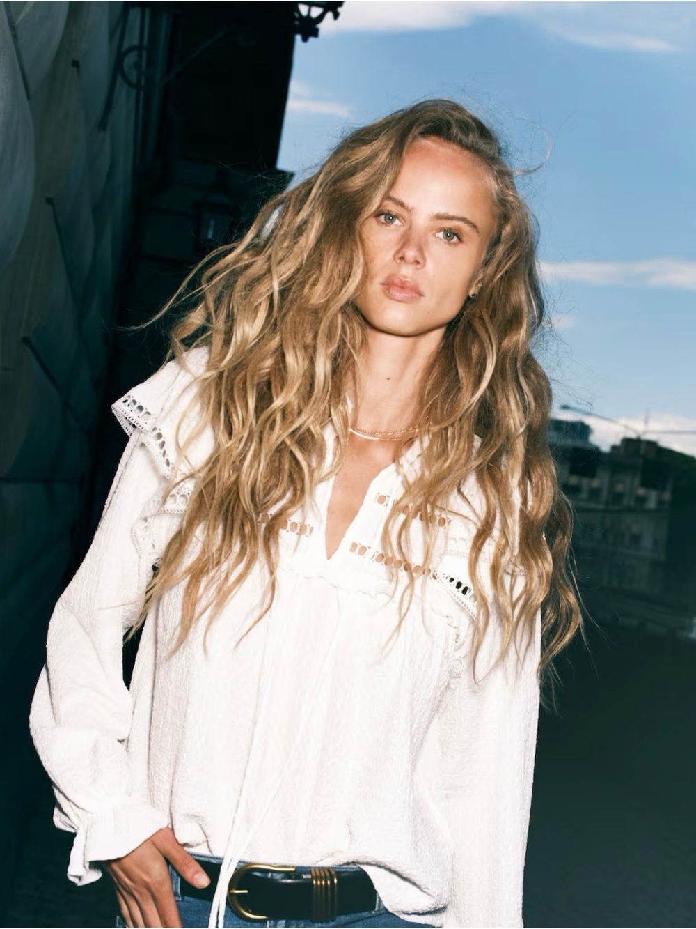 H&M White Textured Jersey Blouse